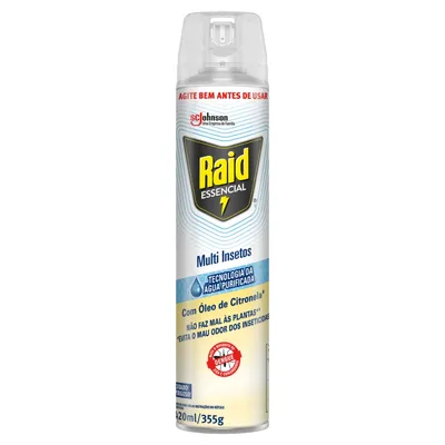 Inseticida Povidine Aerossol Multi-Insetos Com Óleo De Citronela Raid Essencial Spray 420ml 